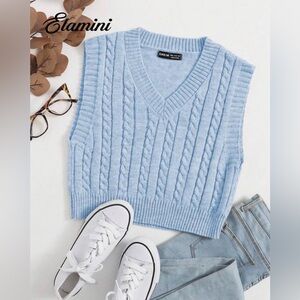 SHEIN Sky Blue Cable Knit Sweater Vest